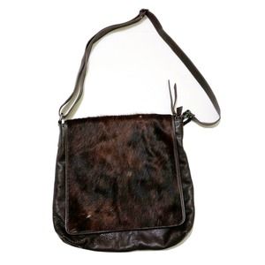 Leather Fur Cross Body Shoulder Handbag Made Italy